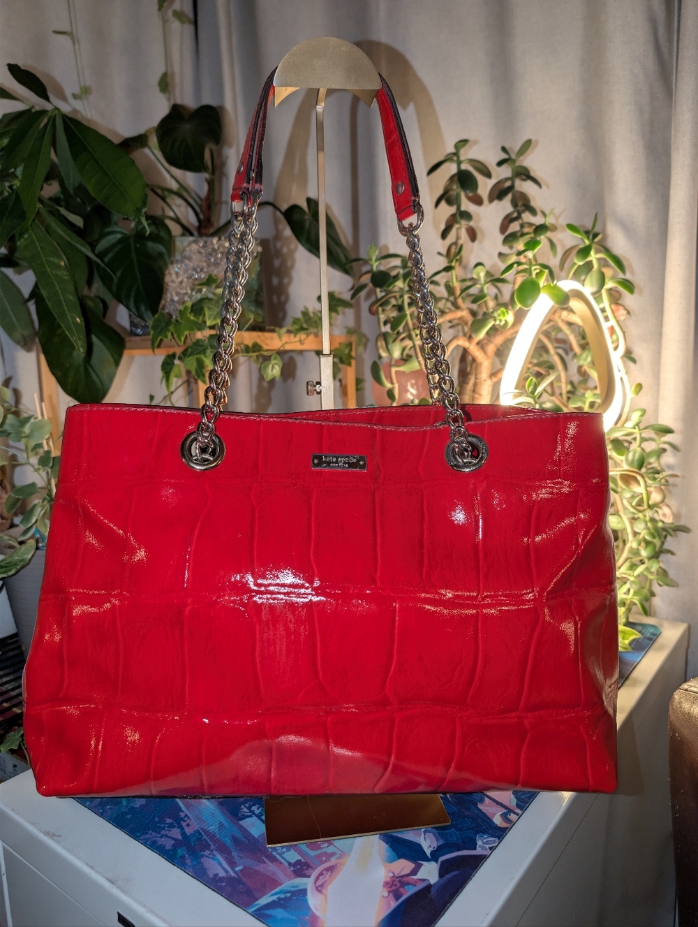 Kate Spade Red Patent Leather Chain-Handle Tote
